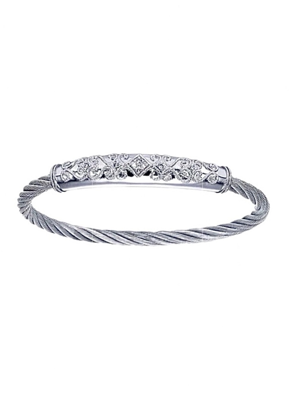 GABRIEL & CO ~ 925 Silver and Steel Cable Bracelet with Pave Diamonds